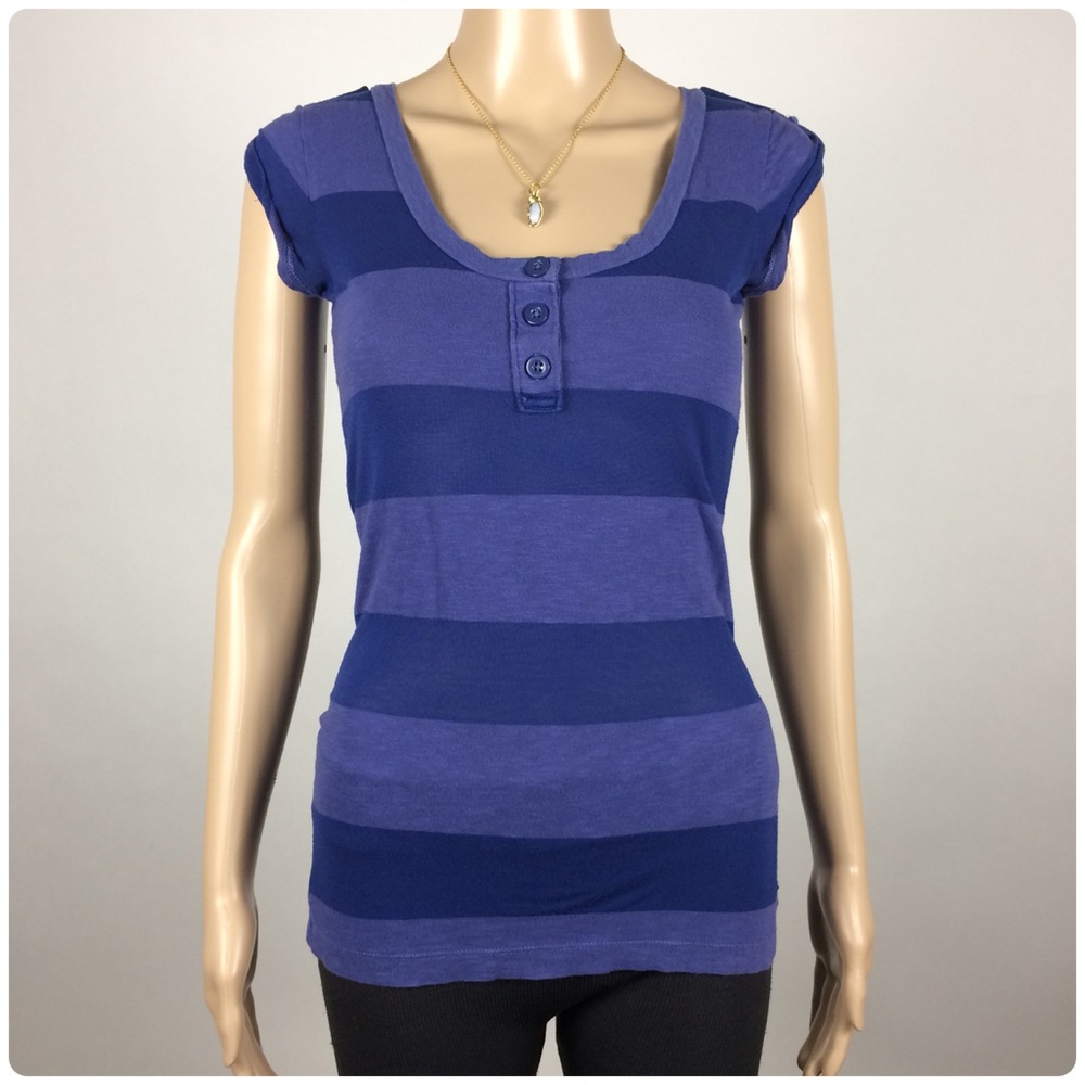 AEO Navy/Violet Striped Cap Sleeve Tee